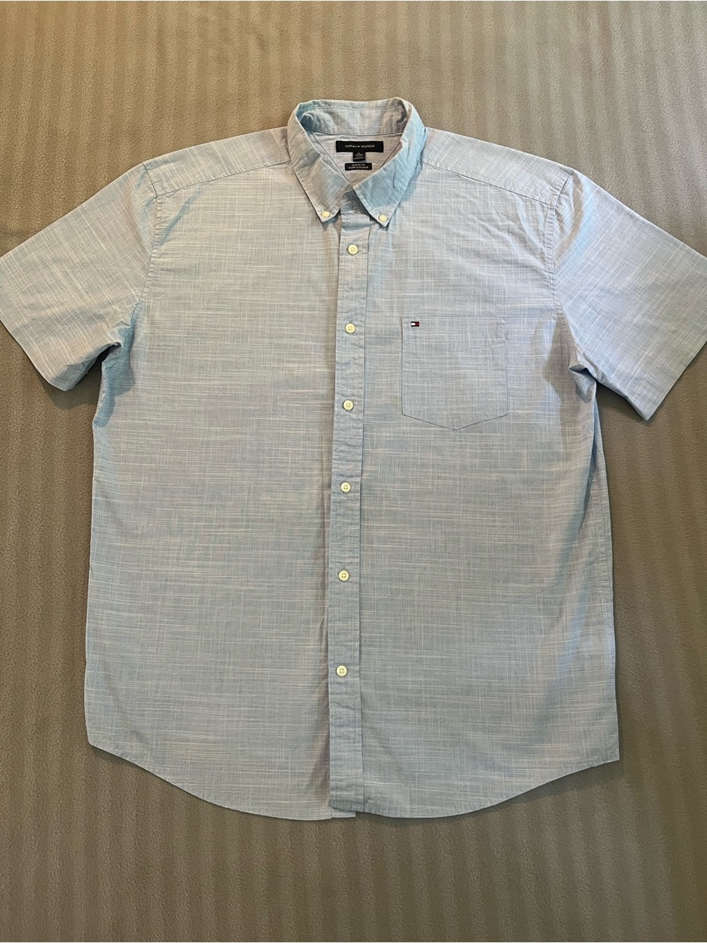 Tommy Hilfiger Pale Blue Short-Sleeve Button-Down Shirt with Pocket